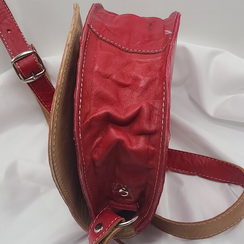 RED real LEATHER Crossbody Purse Shoulder Bag - Picture 9 of 16